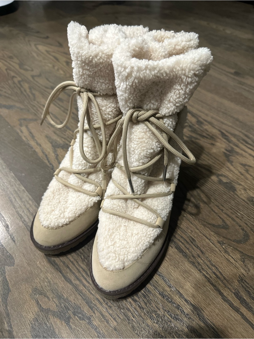 MIA Cream Sherpa Lace-Up Winter Boots